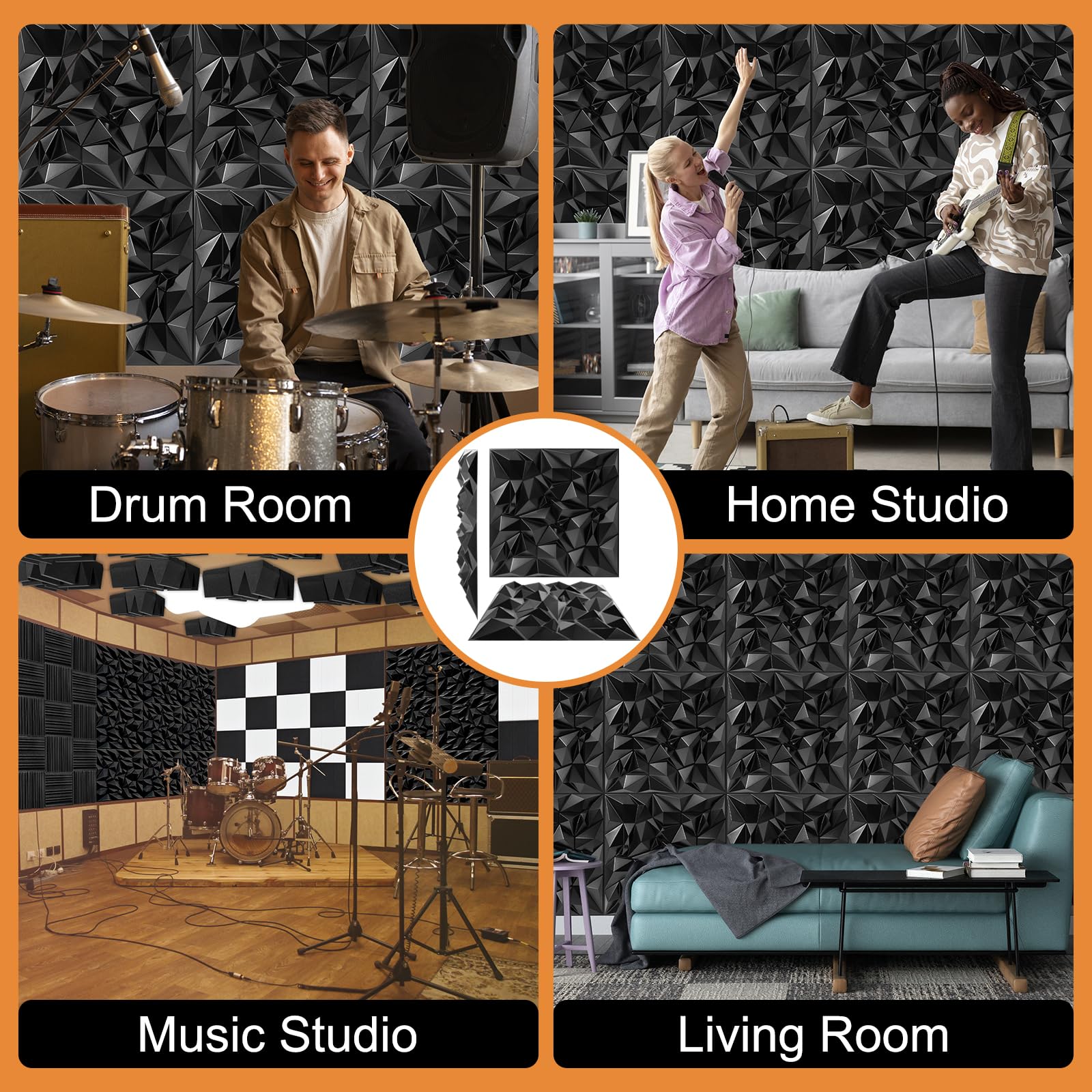 TroyStudio Acoustic Sound Diffuser Panels, 19.7 X 19.7 X 1 inches 12 Pcs Black PVC Plastic 3D Wall Panel, Recording Studio Acous